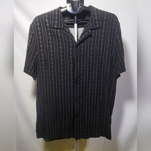 Express Black Casual Button Down Shirt with Vertical Stripes-Size Large